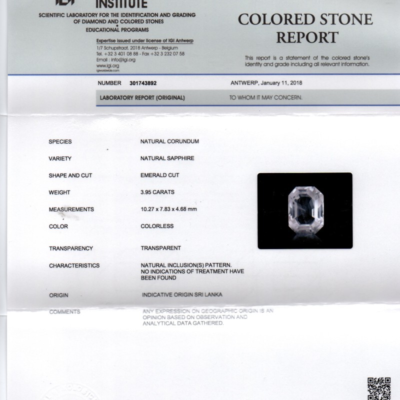 3.95 Ct Unheated Untreated Natural Certified White Sapphire Gems 3.95 Ct Unheated Untreated Natural Certified White Sapphire Gems