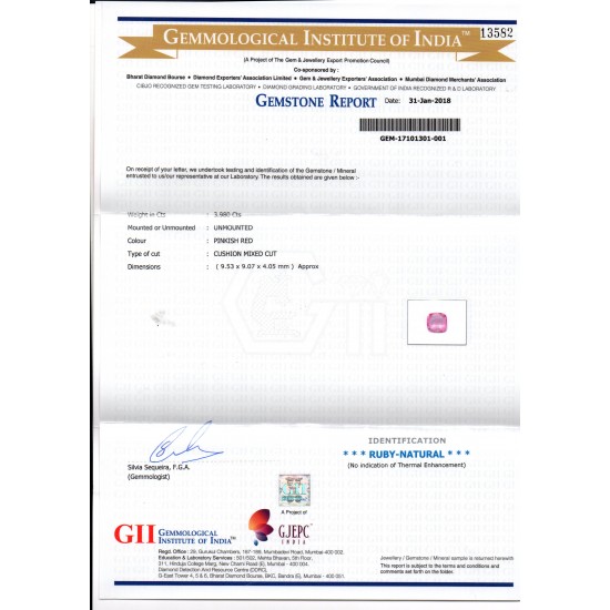 3.98 Ct GII Certified Unheated Untreated Natural Madagaskar Ruby