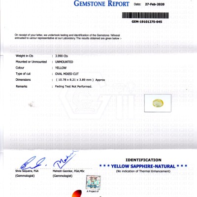 3.99 Ct GII Certified Unheated Untreated Natural Ceylon Yellow Sapphire 3.99 Ct GII Certified Unheated Untreated Natural Ceylon Yellow Sapphire