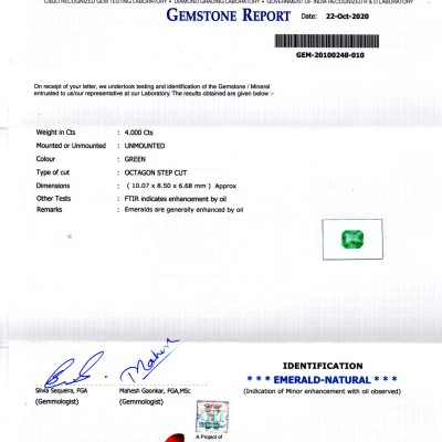 4.00 Ct GII Certified Untreated Natural Zambian Emerald Gems AA