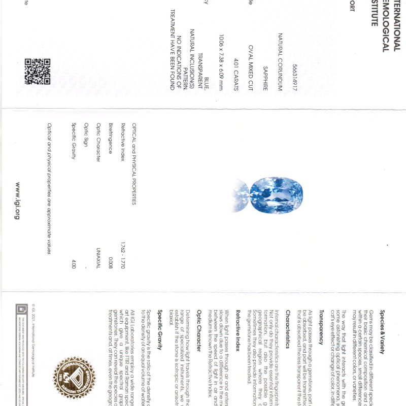 4.01 Ct IGI Certified Unheaated Untreated Natural Ceylon Blue Sapphire