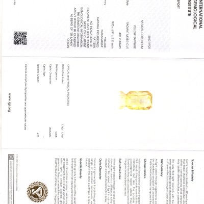 4.01 Ct IGI Certified Unheated Untreated Natural Ceylon Yellow Sapphire AA