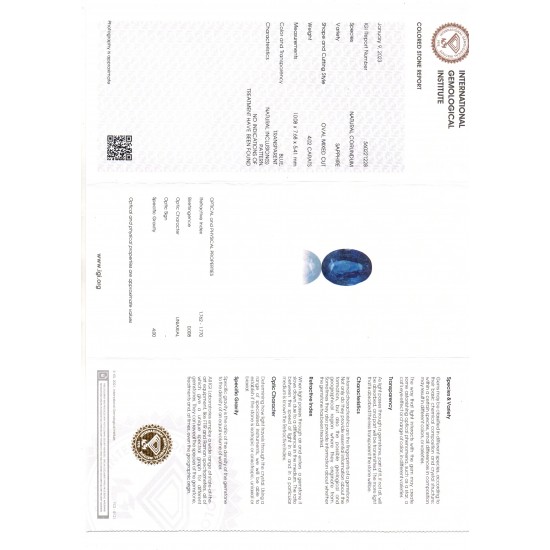 4.02 Ct IGI Certified Unheaated Untreated Natural Ceylon Blue Sapphire AA