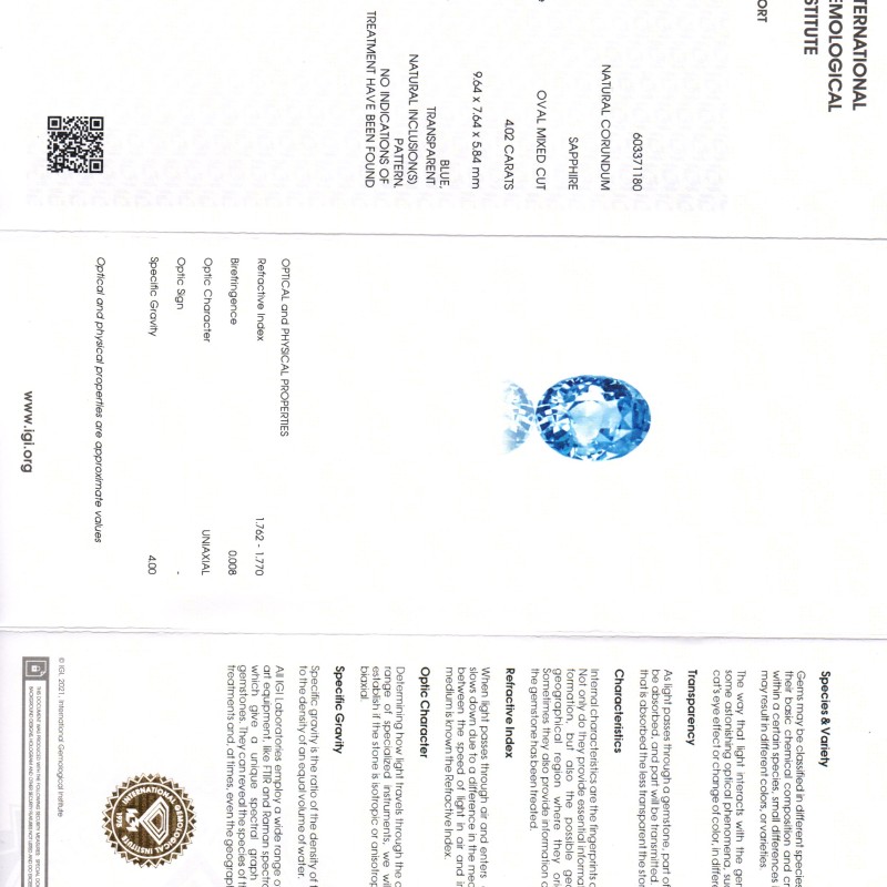 4.02 Ct IGI Certified Unheated Untreated Natural Ceylon Blue Sapphire