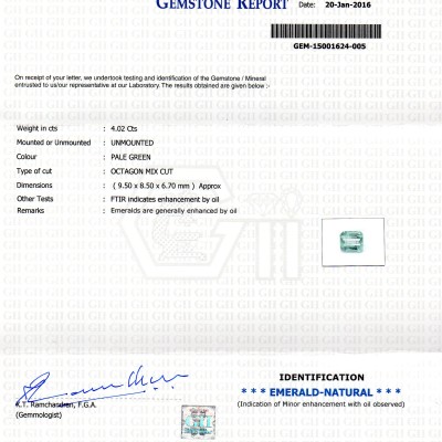4.02 Ct Unheated Natural Colombian Emerald Gemstone**RARE**