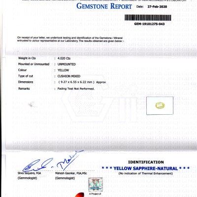 4.02 Ct GII Certified Unheated Untreated Natural Ceylon Yellow Sapphire