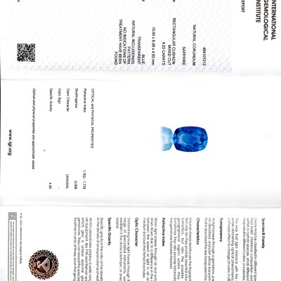 4.03 Ct IGI Certified Unheated Untreated Natural Ceylon Blue Sapphire AA