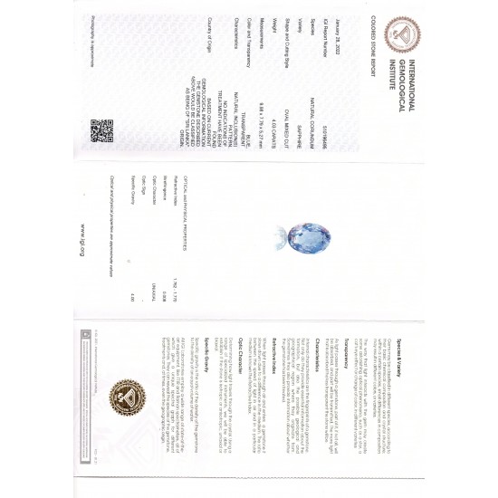 4.03 Ct IGI Certified Unheated Untreated Natural Ceylon Blue Sapphire AAA