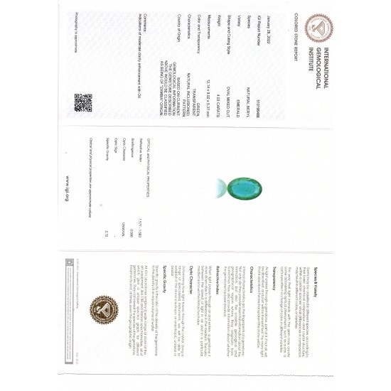 4.03 Ct IGI Certified Untreated Natural Zambian Emerald Gemstone