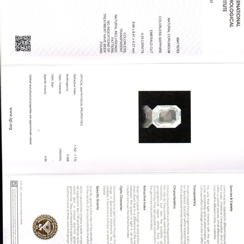 4.03 Ct IGI Certified Unheated Untreated Natural Ceylon White Pukhraj Sapphire 4.03 Ct IGI Certified Unheated Untreated Natural Ceylon White Pukhraj Sapphire
