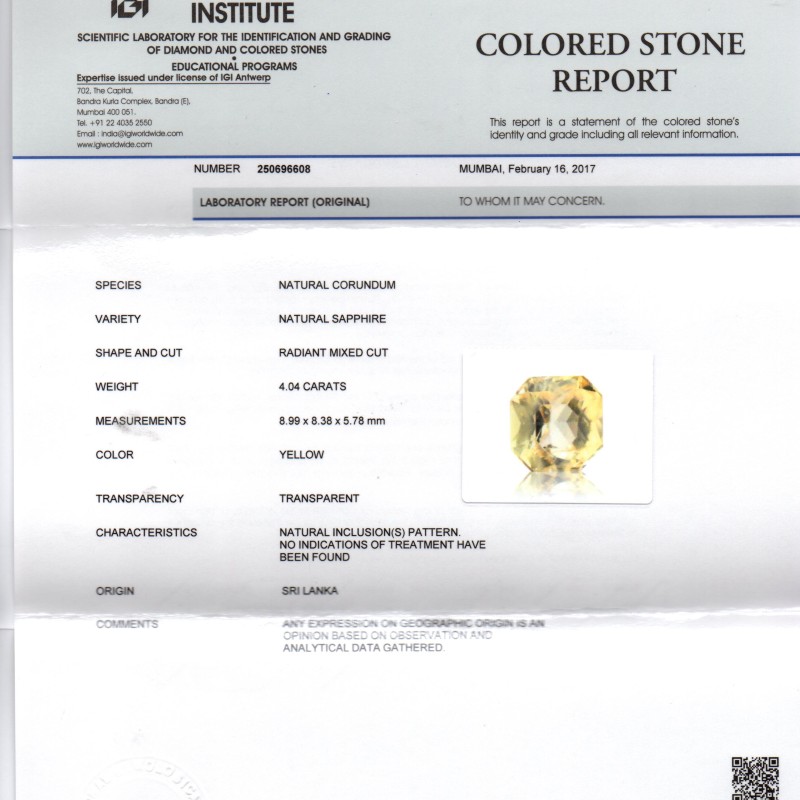 4.04 Ct Unheated Untreated Natural Ceylon Yellow Sapphire Gemstone