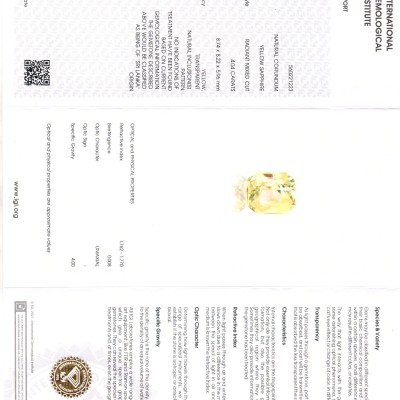 4.04 Ct IGI Certified Unheated Untreated Natural Ceylon Yellow Sapphire AAA