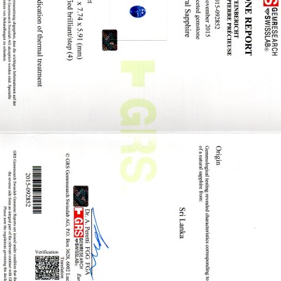 4.04 Ct GRS Certified Unheated Natural Ceylon Blue Sapphire AAAA 4.04 Ct GRS Certified Unheated Natural Ceylon Blue Sapphire AAAA