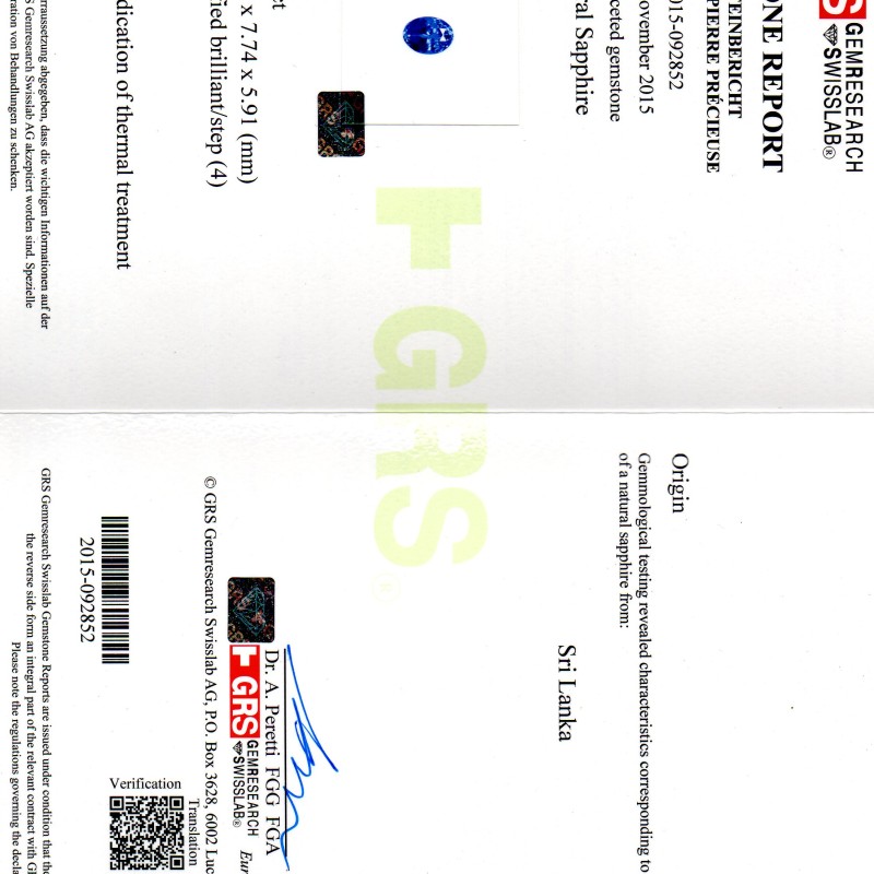 4.04 Ct GRS Certified Unheated Natural Ceylon Blue Sapphire AAAA 4.04 Ct GRS Certified Unheated Natural Ceylon Blue Sapphire AAAA