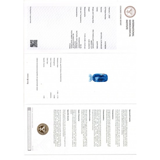 4.05 Ct IGI Certified Unheated Untreated Natural Ceylon Blue Sapphire AAA