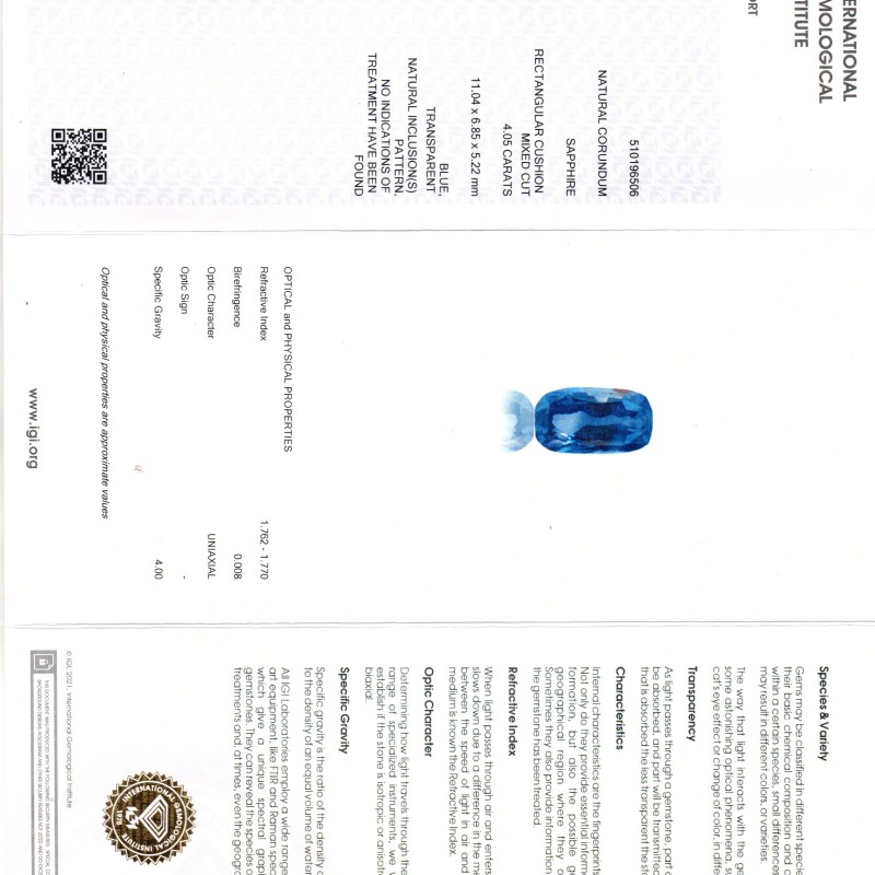 4.05 Ct IGI Certified Unheated Untreated Natural Ceylon Blue Sapphire AAA