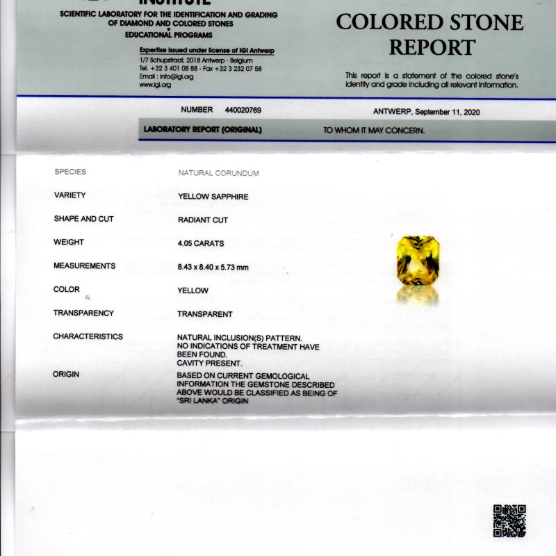 4.05 Ct IGI Certified Unheated Untreated Natural Ceylon Yellow Sapphire AAA 4.05 Ct IGI Certified Unheated Untreated Natural Ceylon Yellow Sapphire AAA