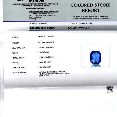 4.06 Ct GII Certified Unheated Untreated Natural Ceylon Blue Sapphire