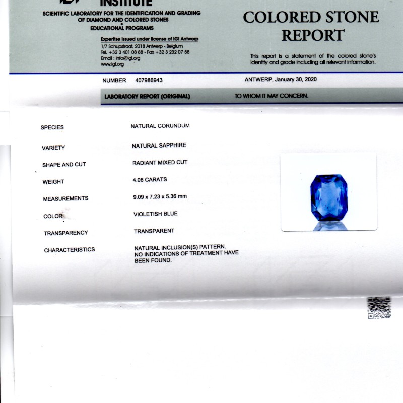 4.06 Ct GII Certified Unheated Untreated Natural Ceylon Blue Sapphire