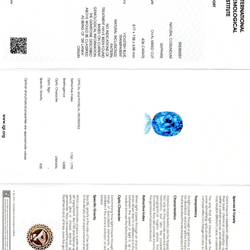 4.06 Ct IGI Certified Unheated Untreated Natural Ceylon Blue Sapphire