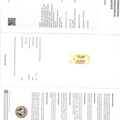 4.06 Ct IGI Certified Unheated Untreated Natural Ceylon Yellow Sapphire AA