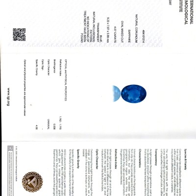 4.07 Ct IGI Certified Unheated Untreated Natural Ceylon Blue Sapphire AA