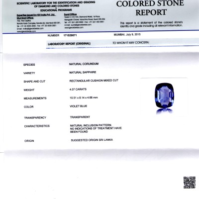 4.07 Ct Unheated Untreated Natural Ceylon Blue Sapphire Neelam 4.07 Ct Unheated Untreated Natural Ceylon Blue Sapphire Neelam
