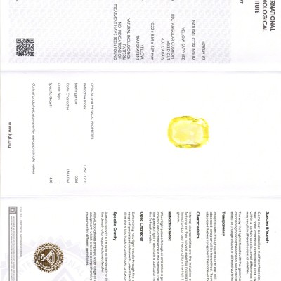 4.07 Ct IGI Certified Unheated Untreated Natural Ceylon Yellow Sapphire 4.07 Ct IGI Certified Unheated Untreated Natural Ceylon Yellow Sapphire
