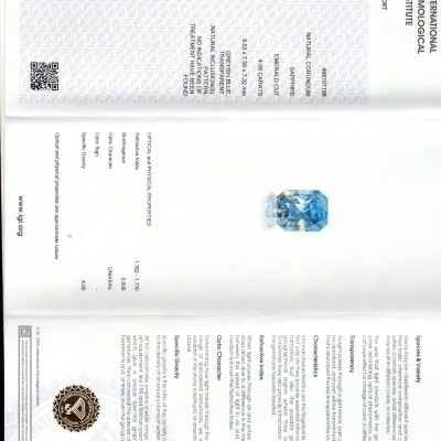 4.08 Ct IGI Certified Unheated Untreated Natural Ceylon Blue Sapphire AAAA 4.08 Ct IGI Certified Unheated Untreated Natural Ceylon Blue Sapphire AAAA
