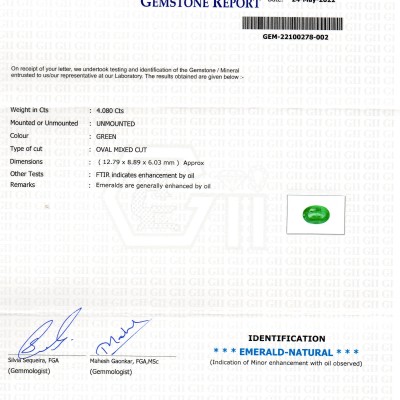 4.08 Ct GII Certified Untreated Natural Zambian Emerald Gemstone AAA 4.08 Ct GII Certified Untreated Natural Zambian Emerald Gemstone AAA