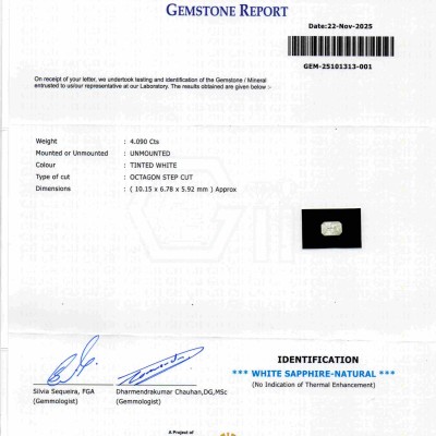 4.09 Ct GII Certified Unheated Untreated Natural Ceylon White Sapphire