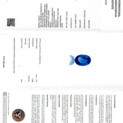 4.10 Ct IGI Certified Unheated Untreated Natural Ceylon Blue Sapphire AA
