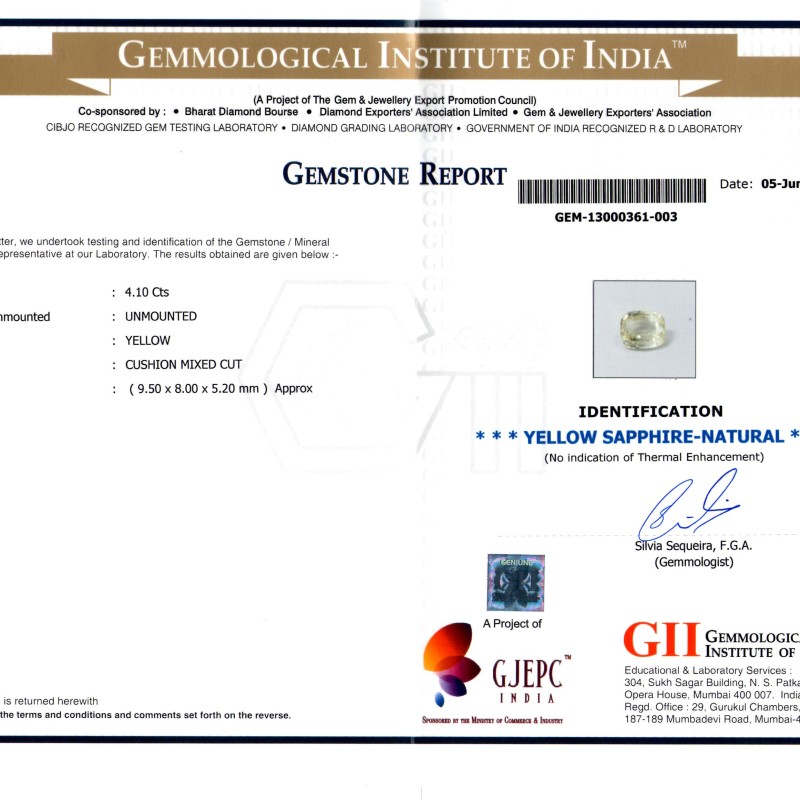 4.10 Ct Unheated Untreted Natural Ceylon Yellow Sapphire/Pukhraj