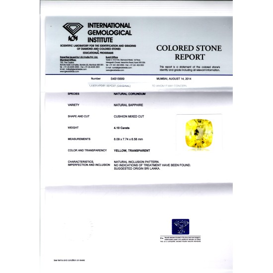 4.10 Ct Unheated Untreated Natural Ceylon Yellow Sapphire Pukhraj