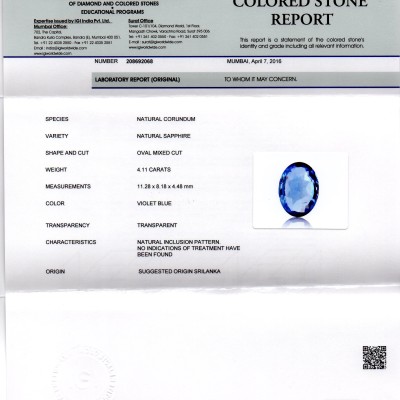 4.11 Ct Unheated Untreated Natural Ceylon Blue Sapphire Neelam A+ 4.11 Ct Unheated Untreated Natural Ceylon Blue Sapphire Neelam A+