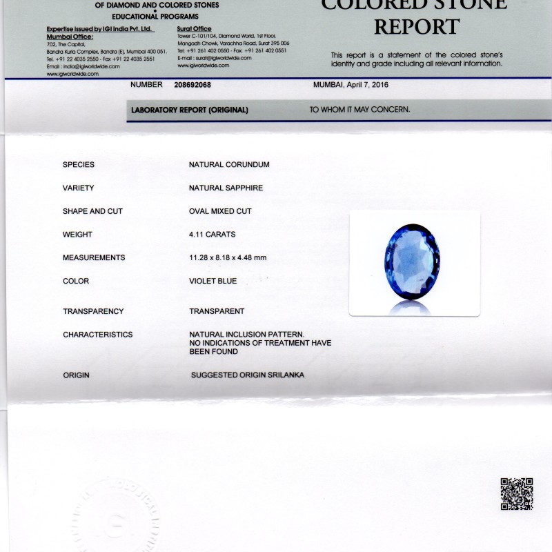 4.11 Ct Unheated Untreated Natural Ceylon Blue Sapphire Neelam A+ 4.11 Ct Unheated Untreated Natural Ceylon Blue Sapphire Neelam A+