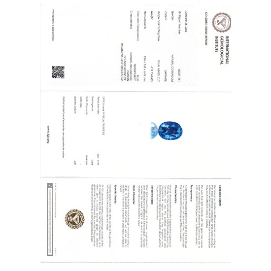 4.13 Ct IGI Certified Unheated Untreated Natural Ceylon Blue Sapphire AA