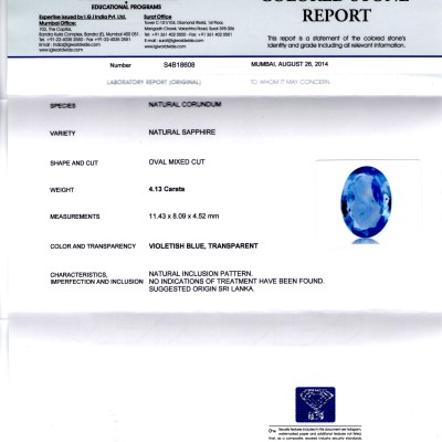 4.13 Ct IGI Certified Unheated Untreated Natural Ceylon Blue Sapphire 4.13 Ct IGI Certified Unheated Untreated Natural Ceylon Blue Sapphire