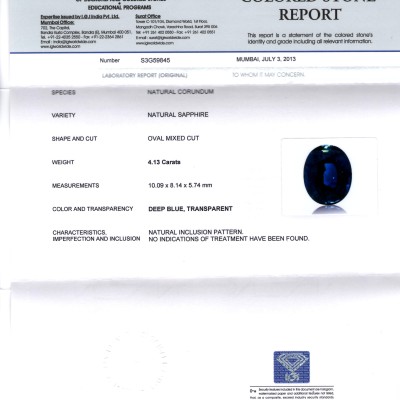 4.13 Ct Unheated Untreated Natural Royal Deep Blue Colour Sapphire