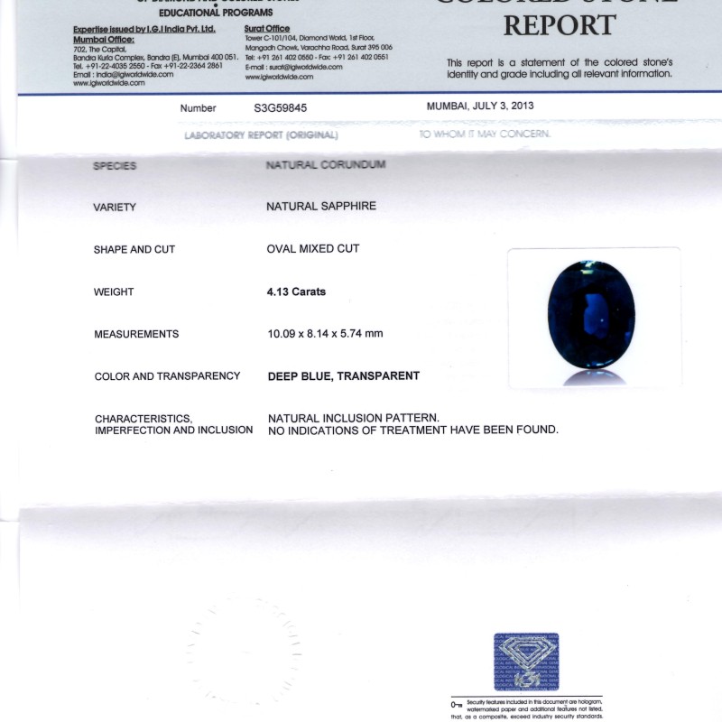 4.13 Ct Unheated Untreated Natural Royal Deep Blue Colour Sapphire