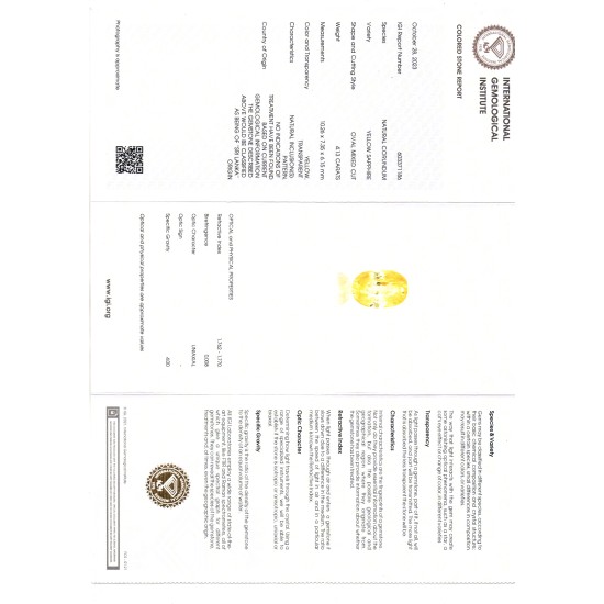 4.13 Ct IGI Certified Unheated Untreated Natural Ceylon Yellow Sapphire