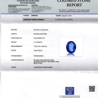 4.14 Ct Unheated Untreated Natural Burma"MOGOK" Blue Sapphire 4.14 Ct Unheated Untreated Natural Burma"MOGOK" Blue Sapphire