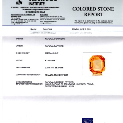 4.14 Ct Unheated Untreated Natural Ceylon Yellow Sapphire/Pukhraj