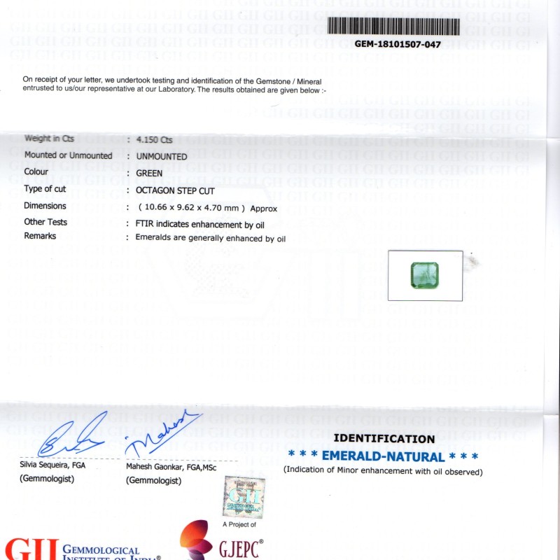 4.15 Ct Untreated Natural Zambian Emerald Gemstone Panna Gems AAA