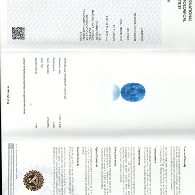 4.17 Ct IGI Certified Unheated Untreated Natural Ceylon Blue Sapphire AA 4.17 Ct IGI Certified Unheated Untreated Natural Ceylon Blue Sapphire AA