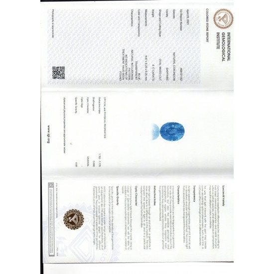 4.17 Ct IGI Certified Unheated Untreated Natural Ceylon Blue Sapphire AA