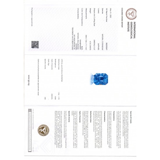 4.18 Ct IGI Certified Unheated Untreated Natural Ceylon Blue Sapphire AA