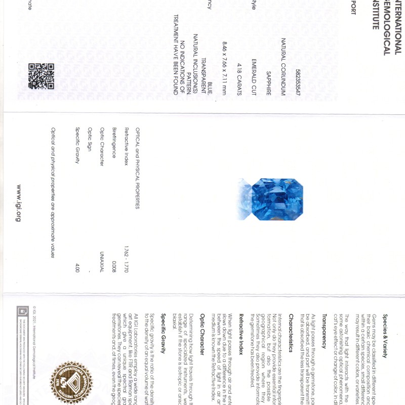 4.18 Ct IGI Certified Unheated Untreated Natural Ceylon Blue Sapphire AA 4.18 Ct IGI Certified Unheated Untreated Natural Ceylon Blue Sapphire AA