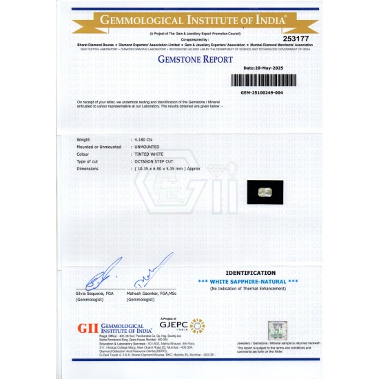 4.18 Ct Gii Certified Unheated Untreated Natural Ceylon White Sapphire 4.18 Ct Gii Certified Unheated Untreated Natural Ceylon White Sapphire