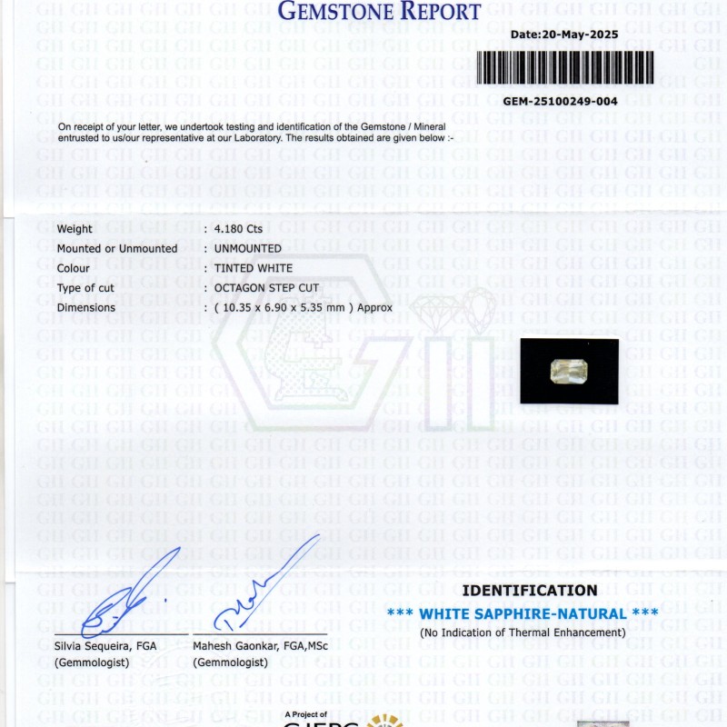 4.18 Ct Gii Certified Unheated Untreated Natural Ceylon White Sapphire 4.18 Ct Gii Certified Unheated Untreated Natural Ceylon White Sapphire
